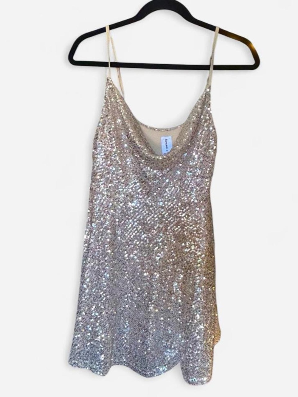 Sequin Cowl Neck Slip Dress - Silver